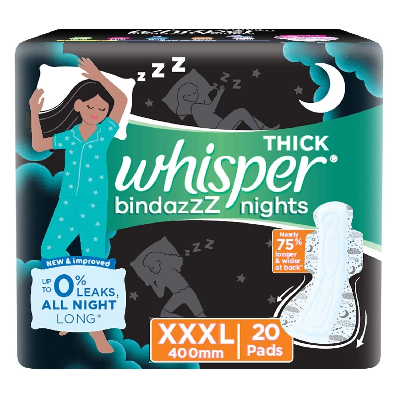 Whisper Bindazzz Night XXXL Sanitary Pads, 20 Pads-1.webp